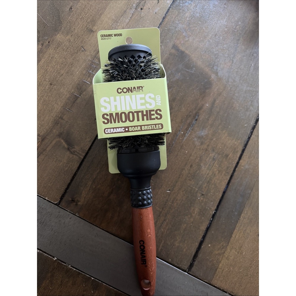 Conair Ceramic Wood Medium Thermal Boar Round Brush Black